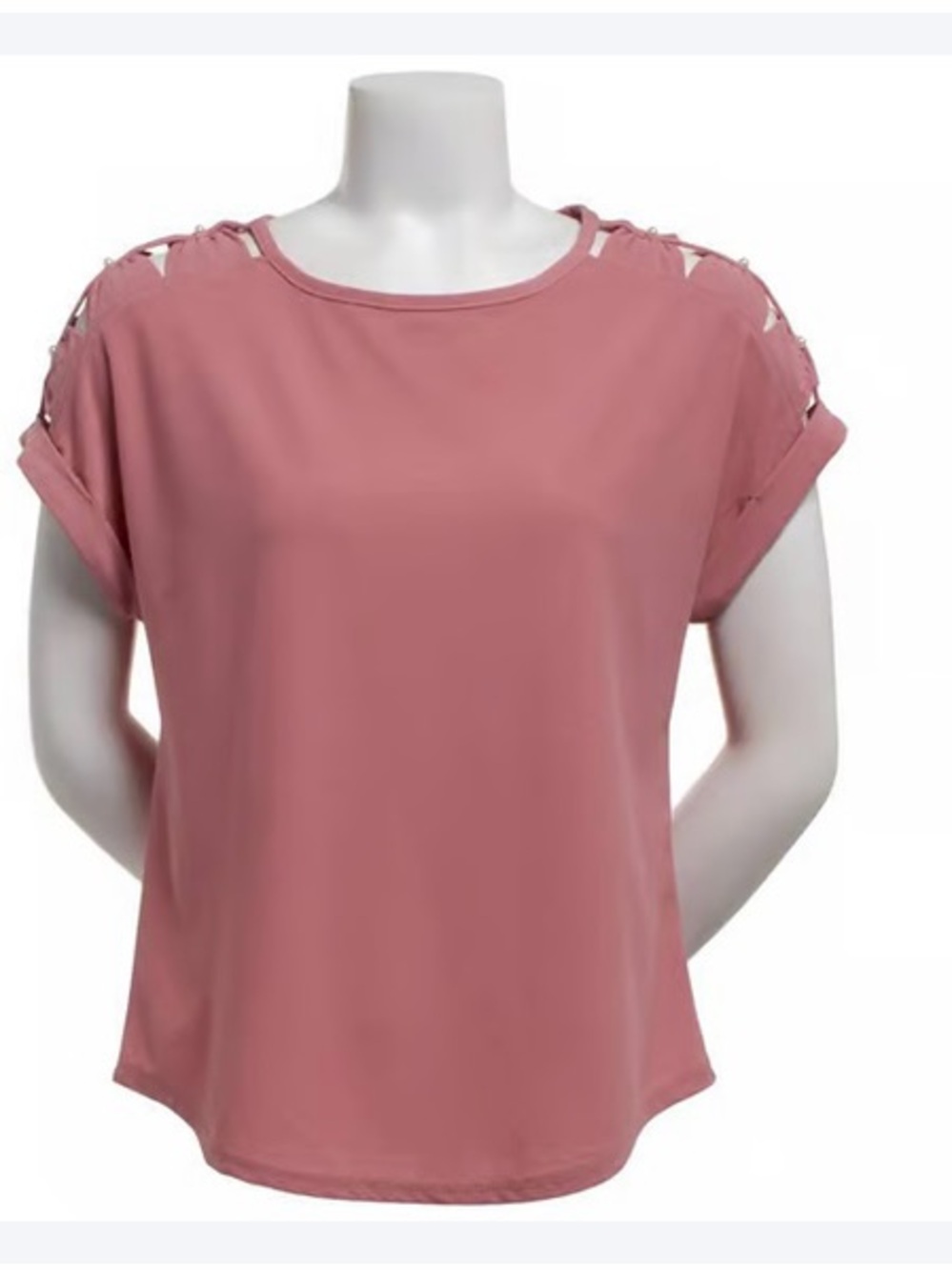 Womens Love Scarlett Short Sleeve Pearl Shoulder Cutout Blouse size PL